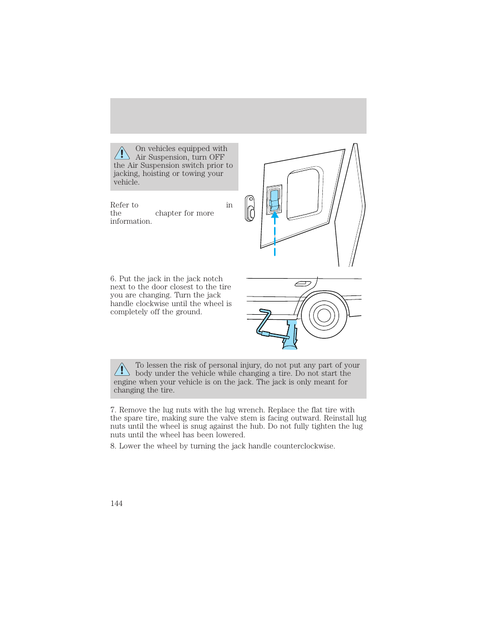 Roadside emergencies | Lincoln 1999 Continental User Manual | Page 144 / 208