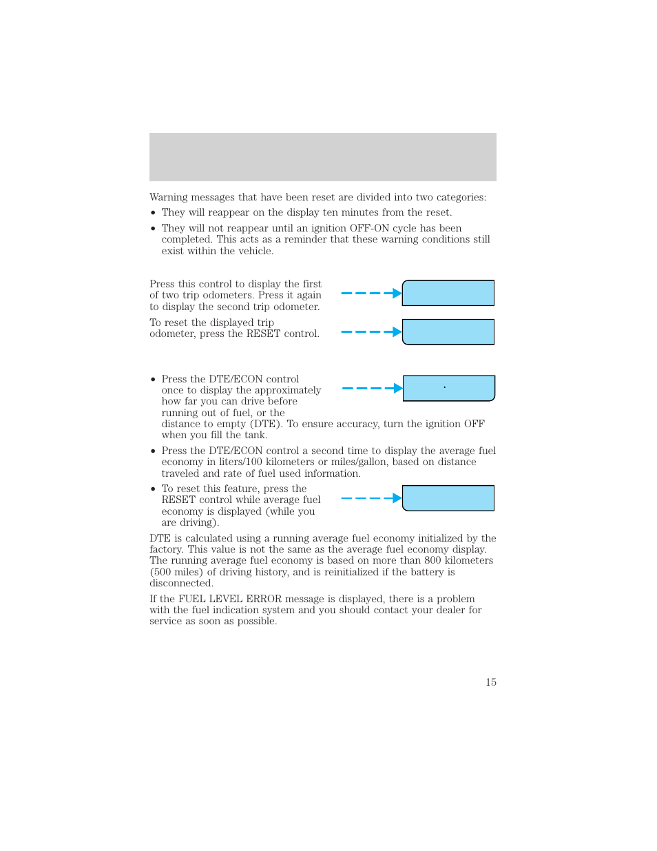 Trip reset dte econ reset, Instrumentation | Lincoln 1999 Continental User Manual | Page 15 / 208