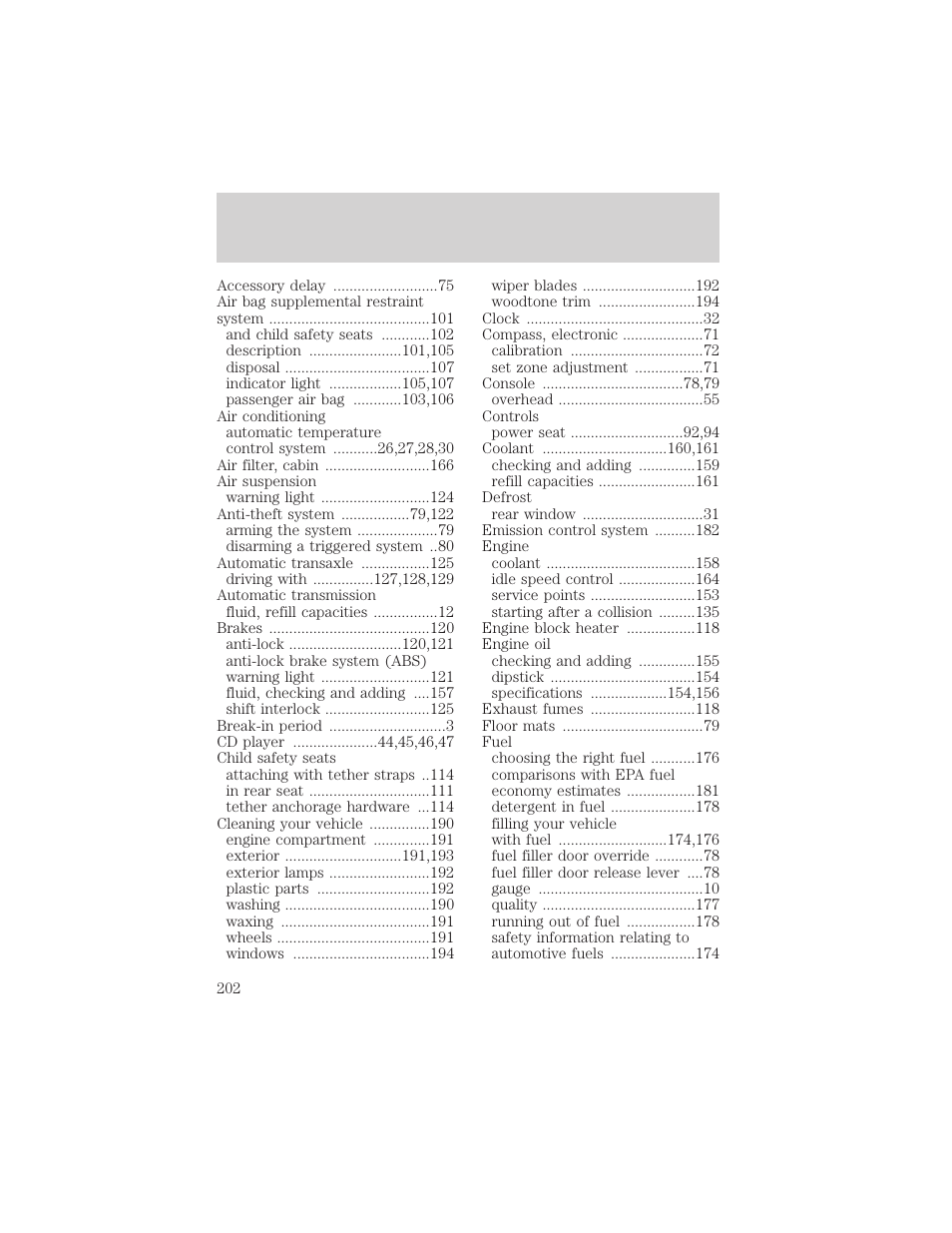 Index | Lincoln 1999 Continental User Manual | Page 202 / 208