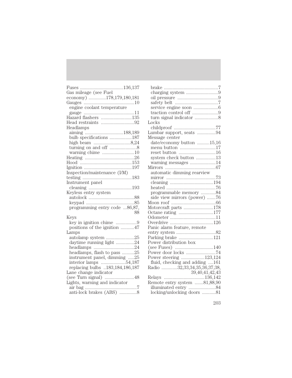 Index | Lincoln 1999 Continental User Manual | Page 203 / 208