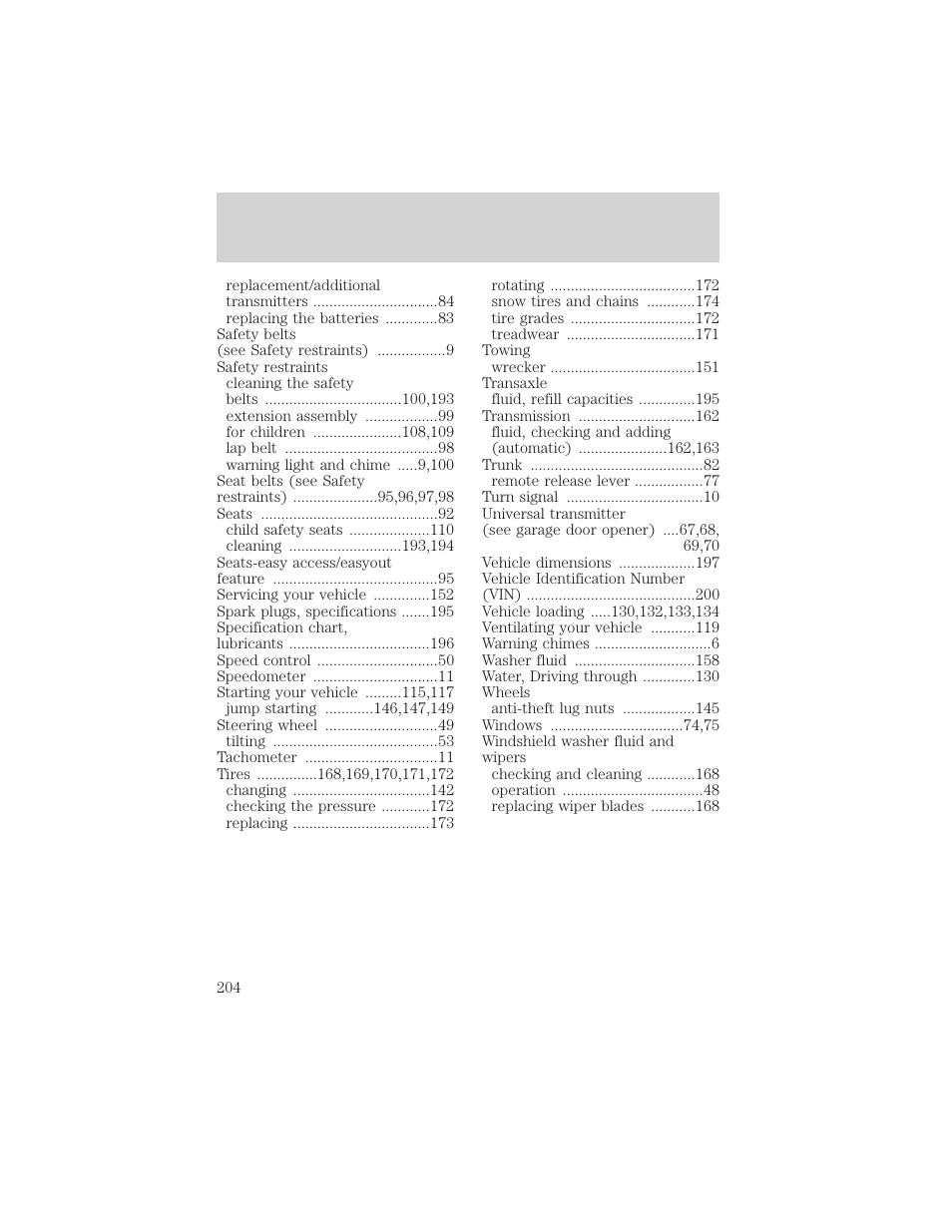 Index | Lincoln 1999 Continental User Manual | Page 204 / 208