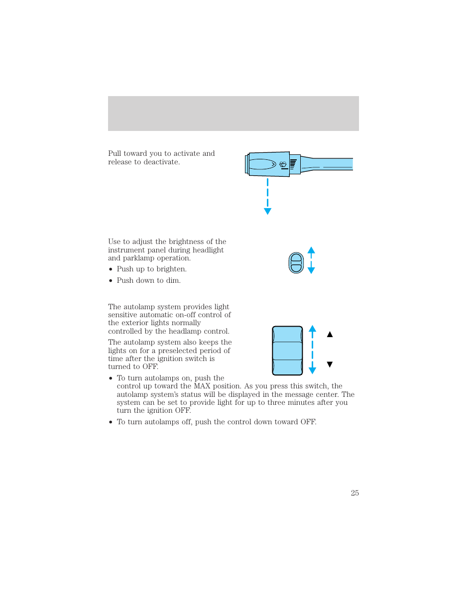 Auto lamp, Controls and features, Max off | Lincoln 1999 Continental User Manual | Page 25 / 208