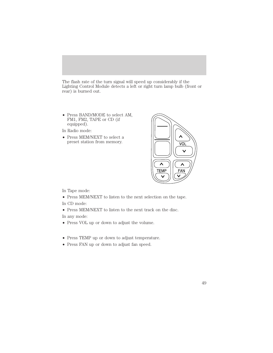 Controls and features | Lincoln 1999 Continental User Manual | Page 49 / 208