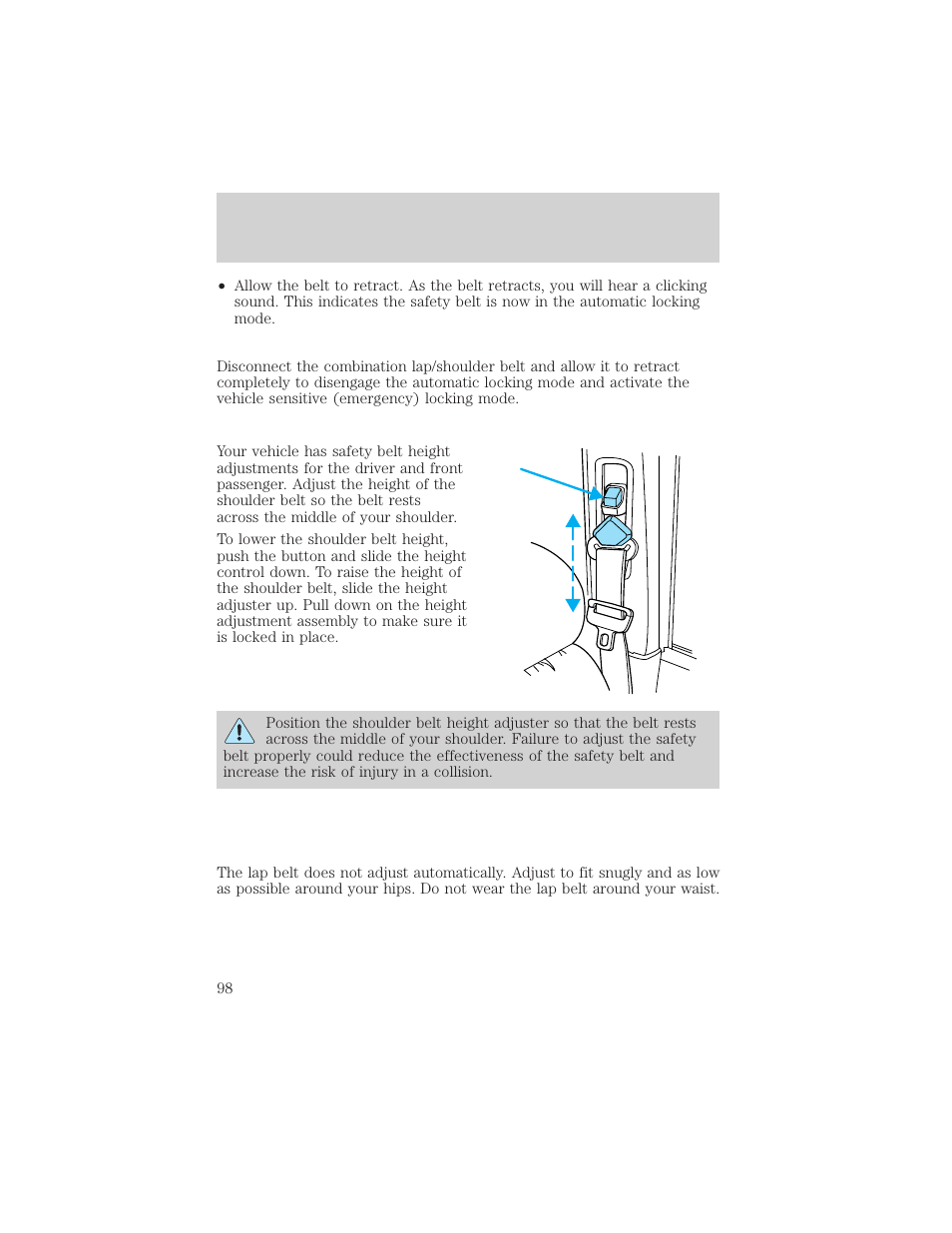 Seating and safety restraints | Lincoln 1999 Continental User Manual | Page 98 / 208