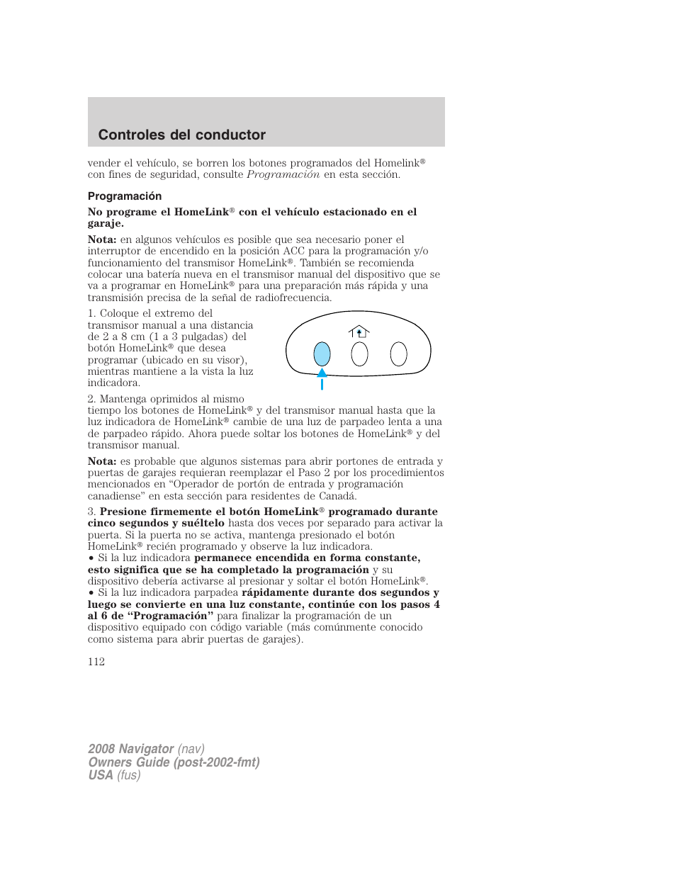 Programación, Controles del conductor | Lincoln 2008 Navigator User Manual | Page 112 / 750