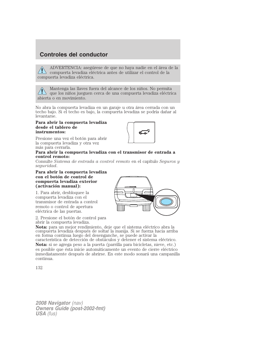 Controles del conductor | Lincoln 2008 Navigator User Manual | Page 132 / 750