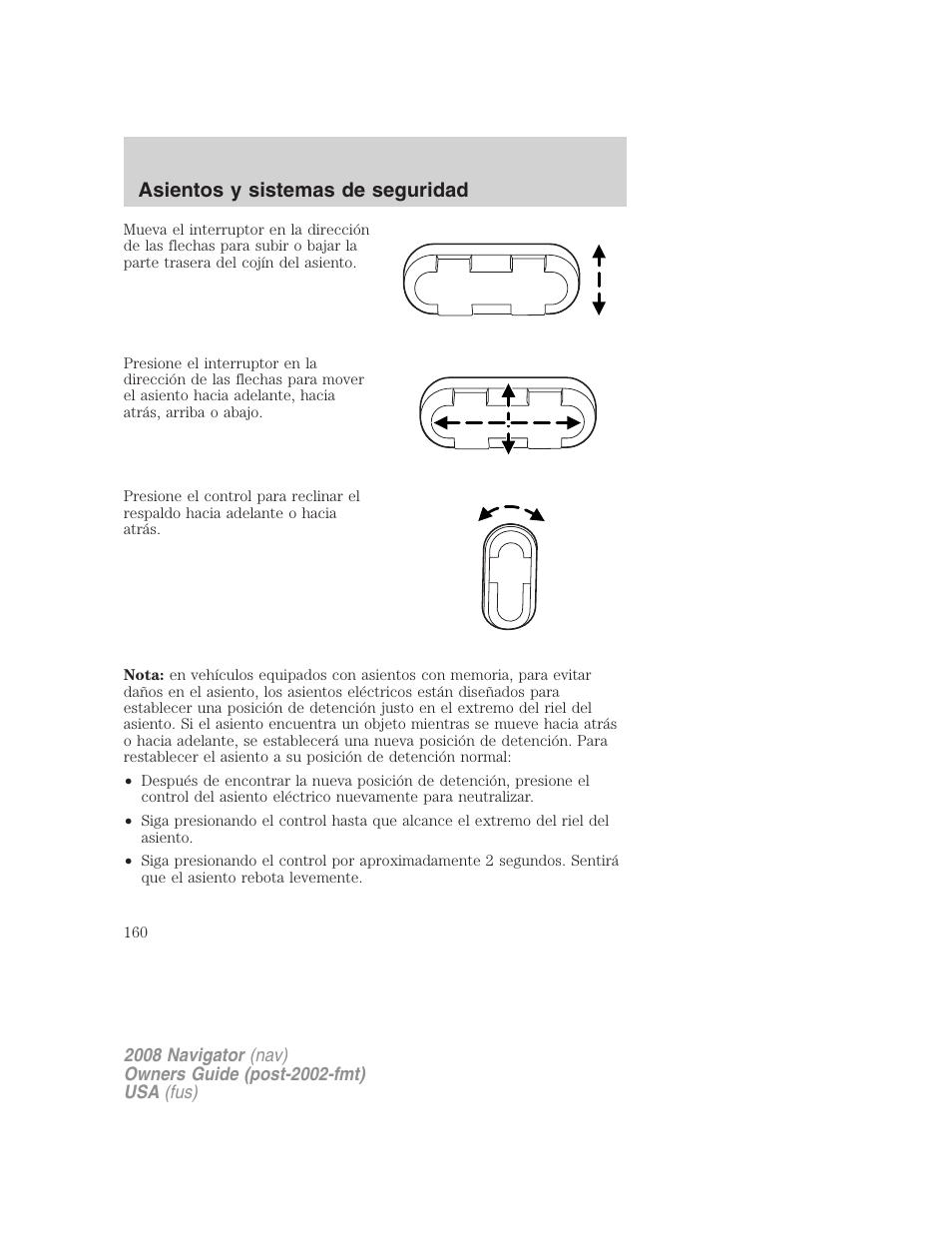 Asientos y sistemas de seguridad | Lincoln 2008 Navigator User Manual | Page 160 / 750