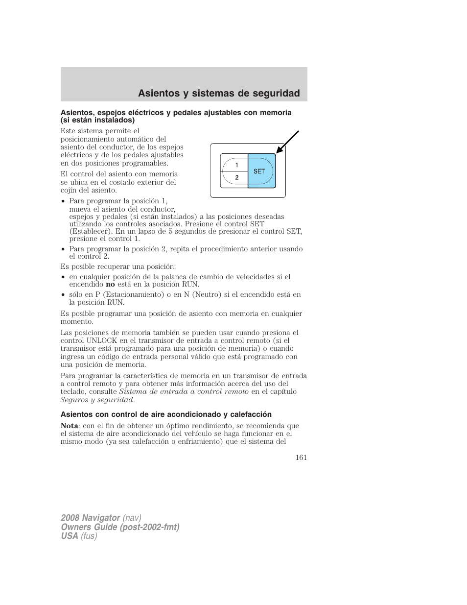 Asientos y sistemas de seguridad | Lincoln 2008 Navigator User Manual | Page 161 / 750