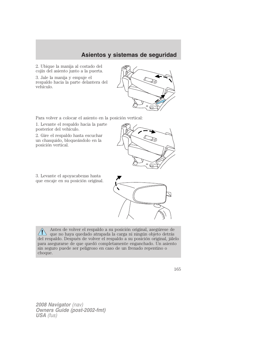 Asientos y sistemas de seguridad | Lincoln 2008 Navigator User Manual | Page 165 / 750