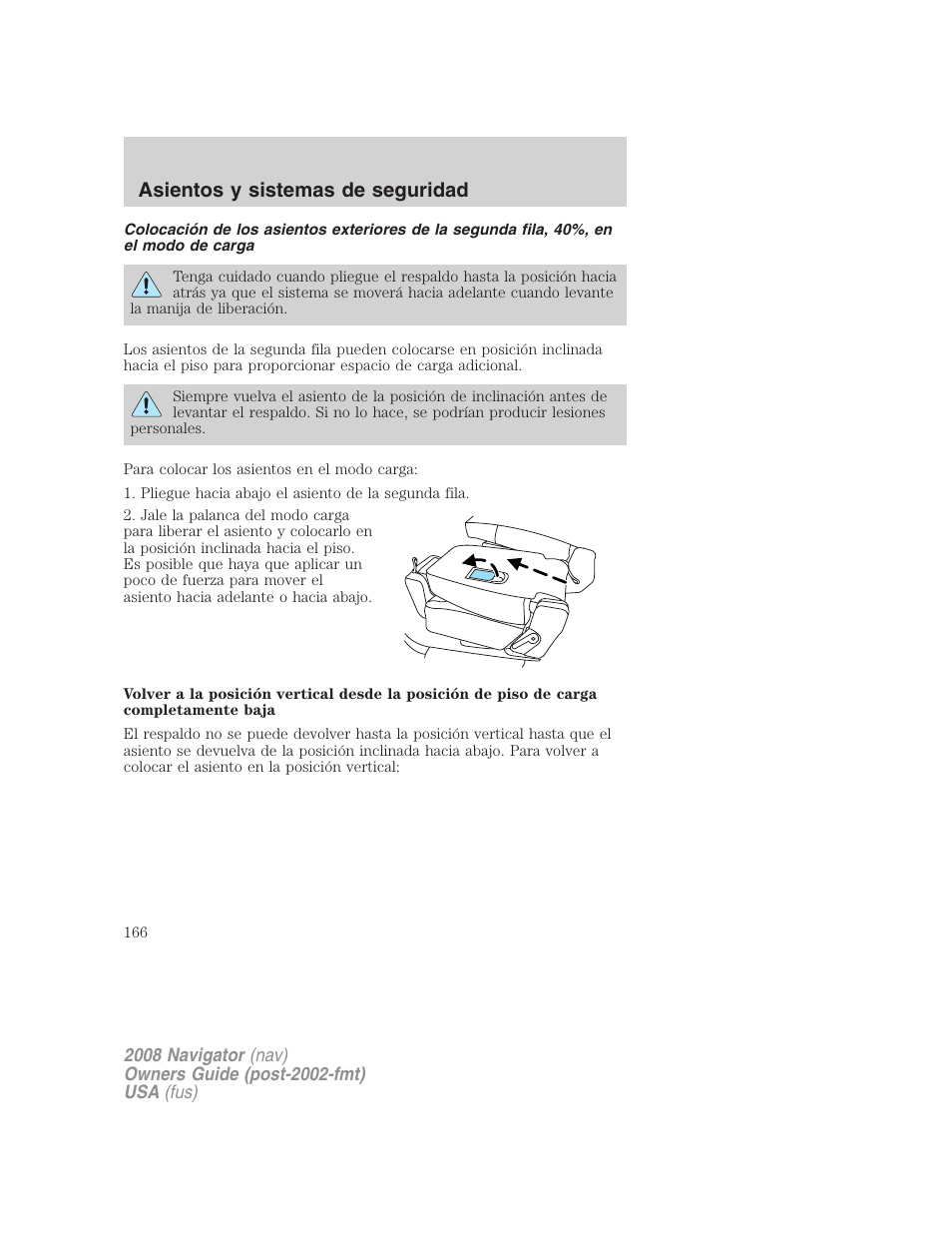 Asientos y sistemas de seguridad | Lincoln 2008 Navigator User Manual | Page 166 / 750