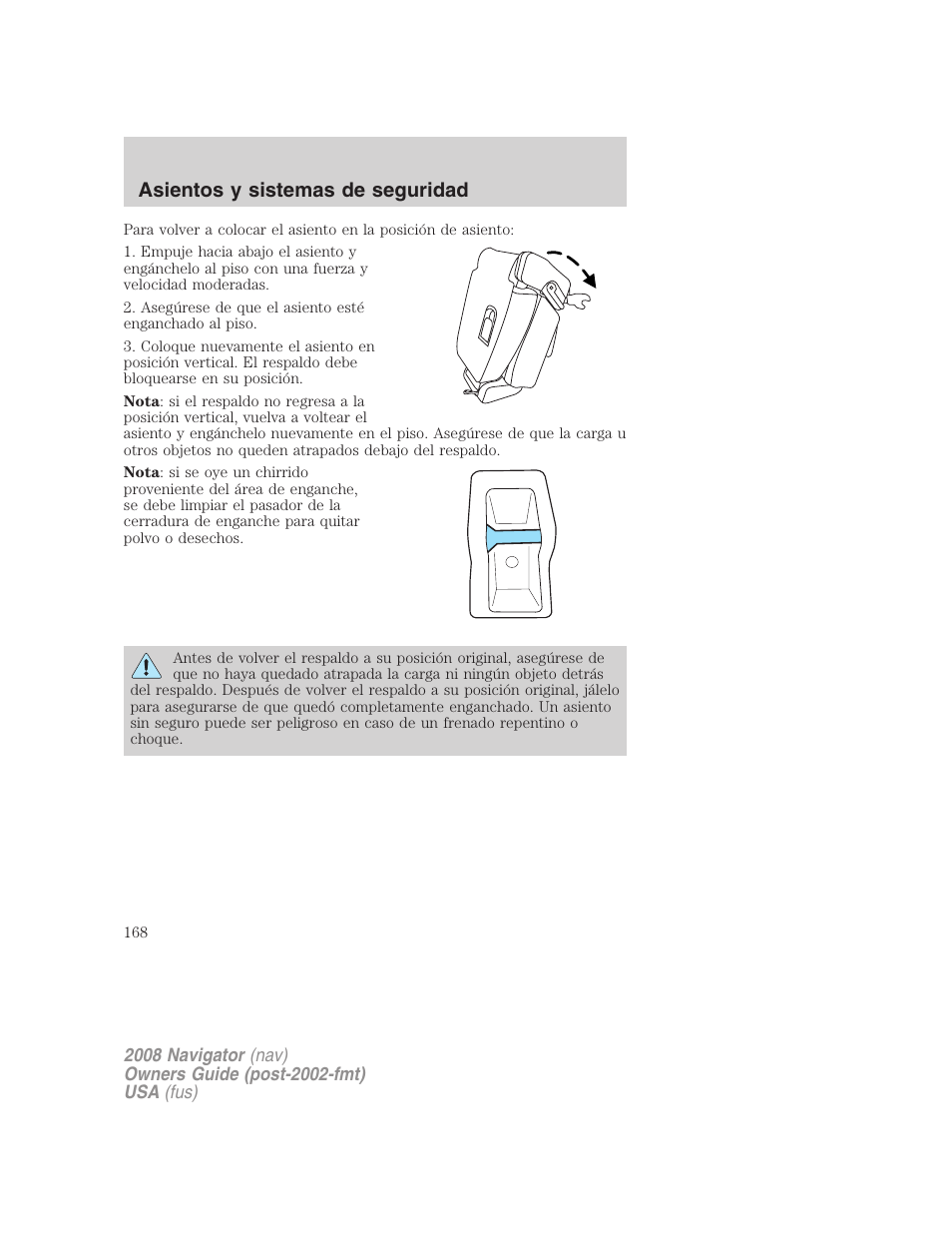 Asientos y sistemas de seguridad | Lincoln 2008 Navigator User Manual | Page 168 / 750