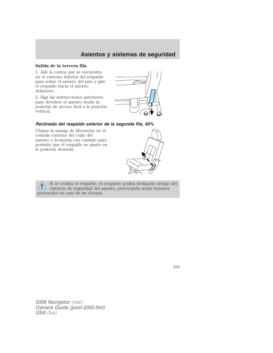 Asientos y sistemas de seguridad | Lincoln 2008 Navigator User Manual | Page 169 / 750