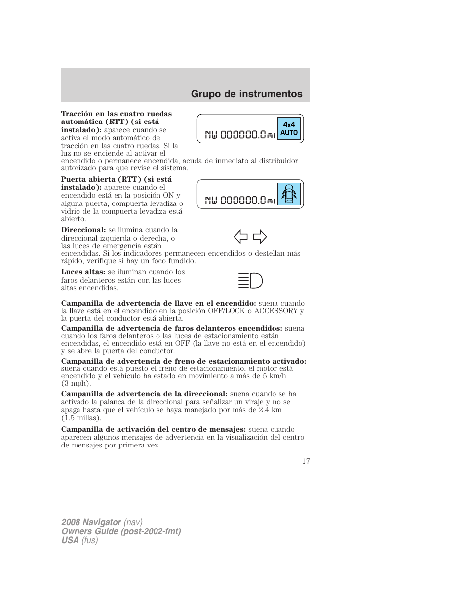 Grupo de instrumentos | Lincoln 2008 Navigator User Manual | Page 17 / 750