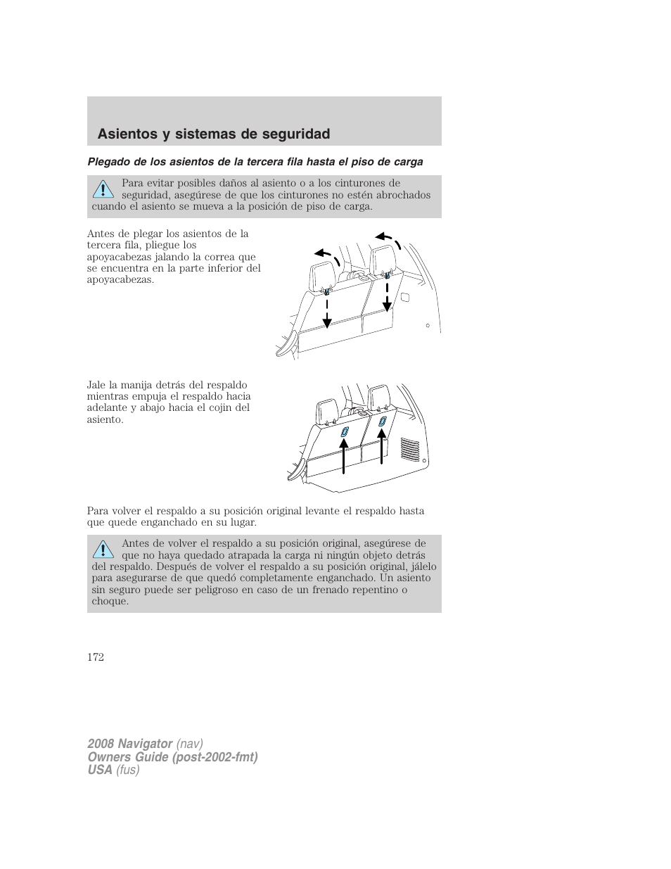 Asientos y sistemas de seguridad | Lincoln 2008 Navigator User Manual | Page 172 / 750