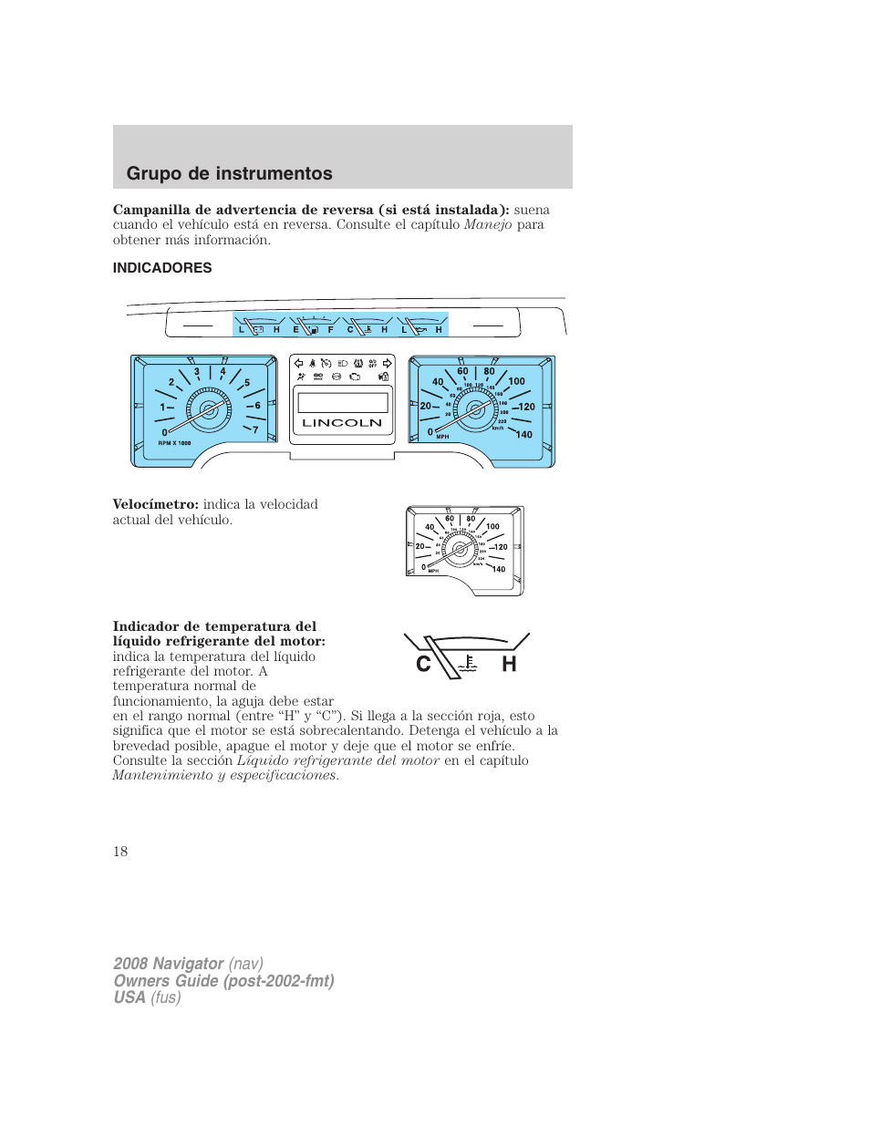 Indicadores, Grupo de instrumentos | Lincoln 2008 Navigator User Manual | Page 18 / 750
