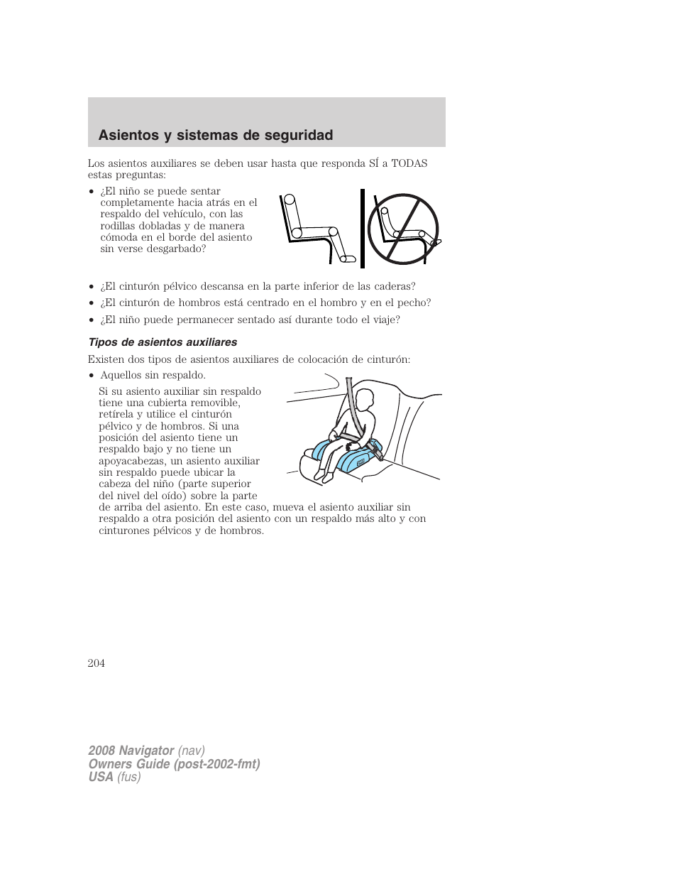 Tipos de asientos auxiliares, Asientos y sistemas de seguridad | Lincoln 2008 Navigator User Manual | Page 204 / 750