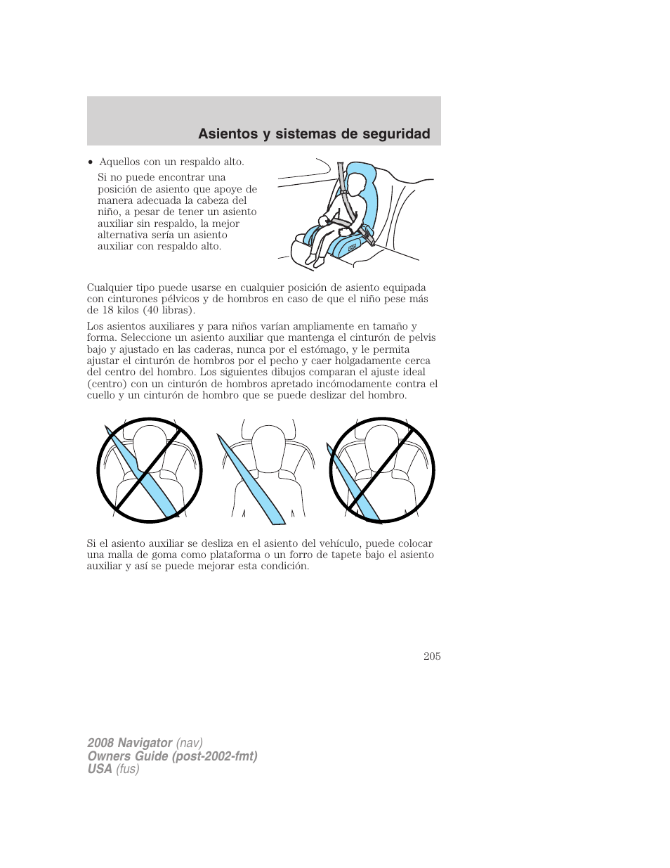 Asientos y sistemas de seguridad | Lincoln 2008 Navigator User Manual | Page 205 / 750