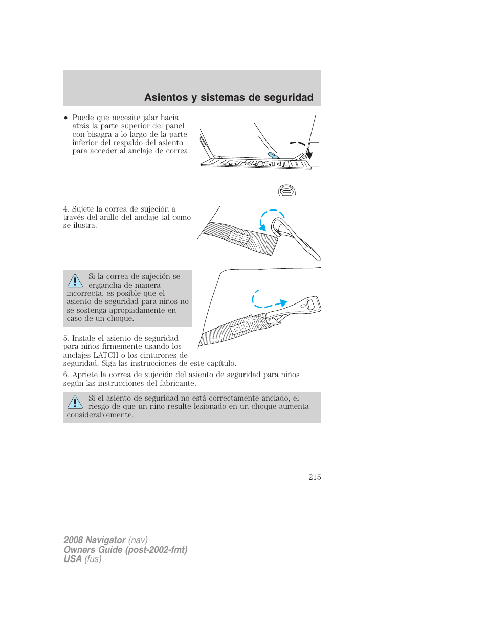 Asientos y sistemas de seguridad | Lincoln 2008 Navigator User Manual | Page 215 / 750