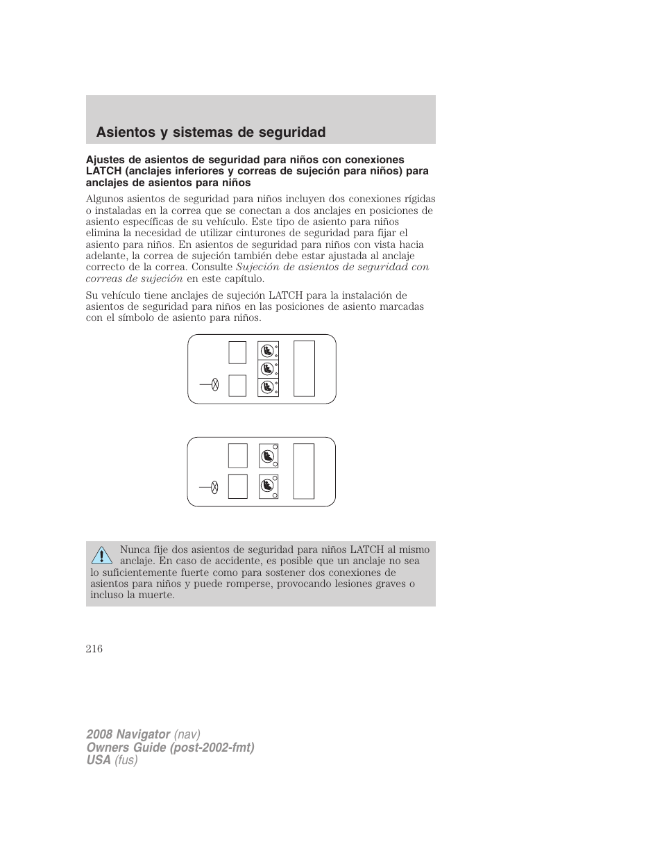 Asientos y sistemas de seguridad | Lincoln 2008 Navigator User Manual | Page 216 / 750