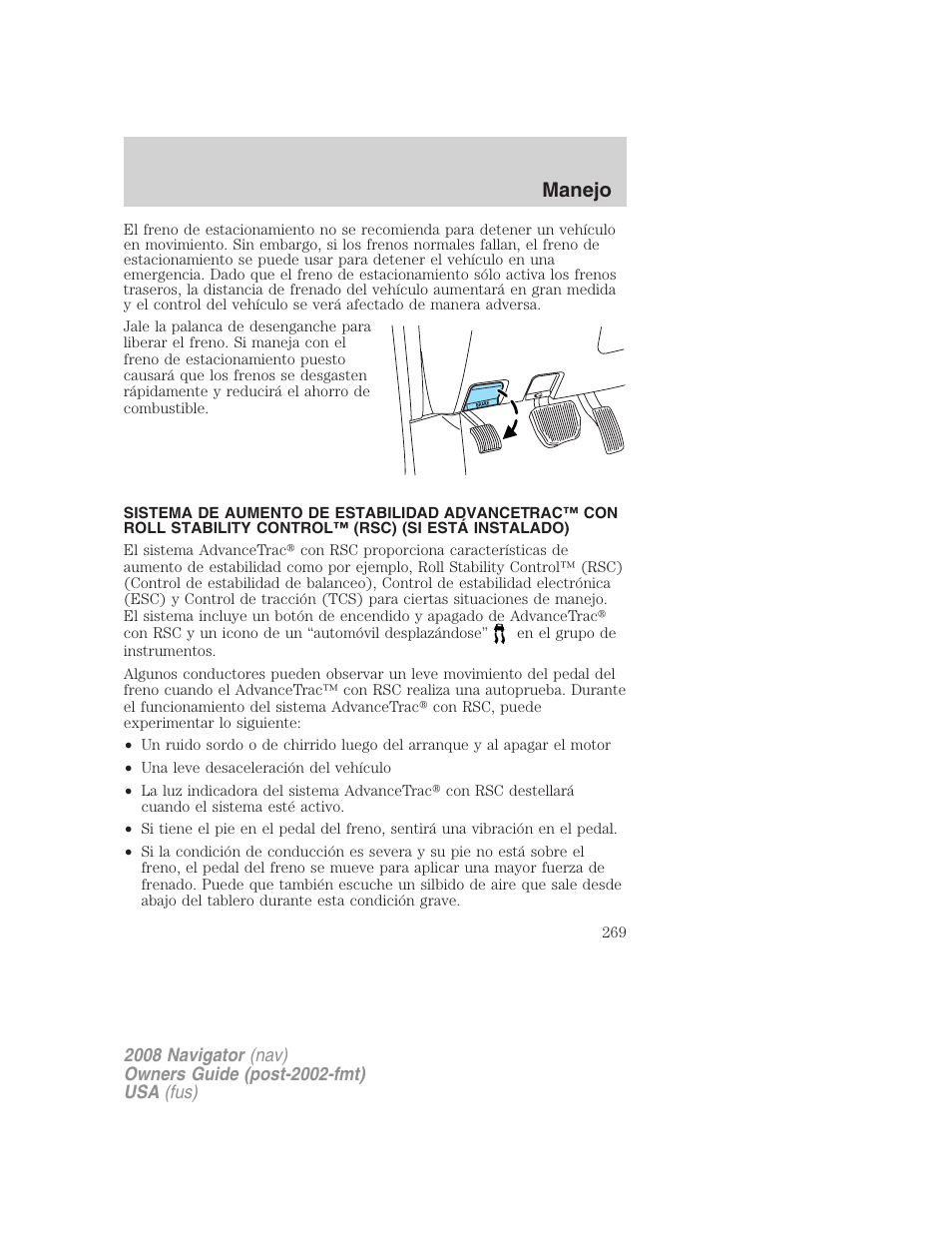 Traction control™/advancetrac, Manejo | Lincoln 2008 Navigator User Manual | Page 269 / 750