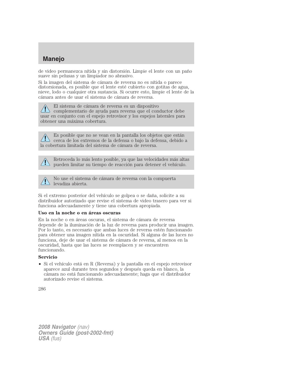 Manejo | Lincoln 2008 Navigator User Manual | Page 286 / 750