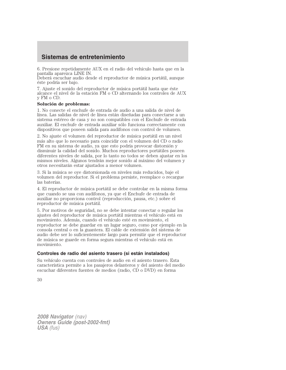 Controles de asientos traseros, Sistemas de entretenimiento | Lincoln 2008 Navigator User Manual | Page 30 / 750