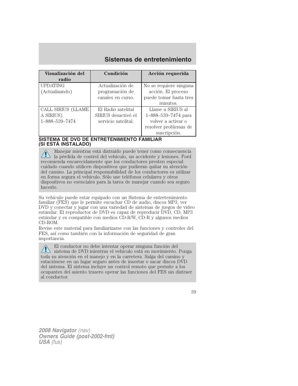Sistema de entretenimiento familiar, Sistemas de entretenimiento | Lincoln 2008 Navigator User Manual | Page 39 / 750