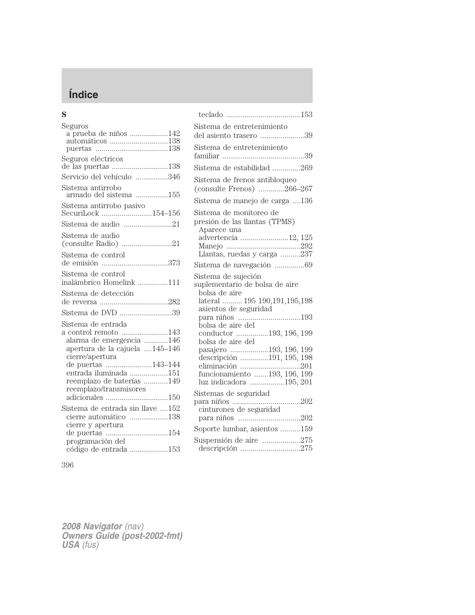 Índice | Lincoln 2008 Navigator User Manual | Page 396 / 750