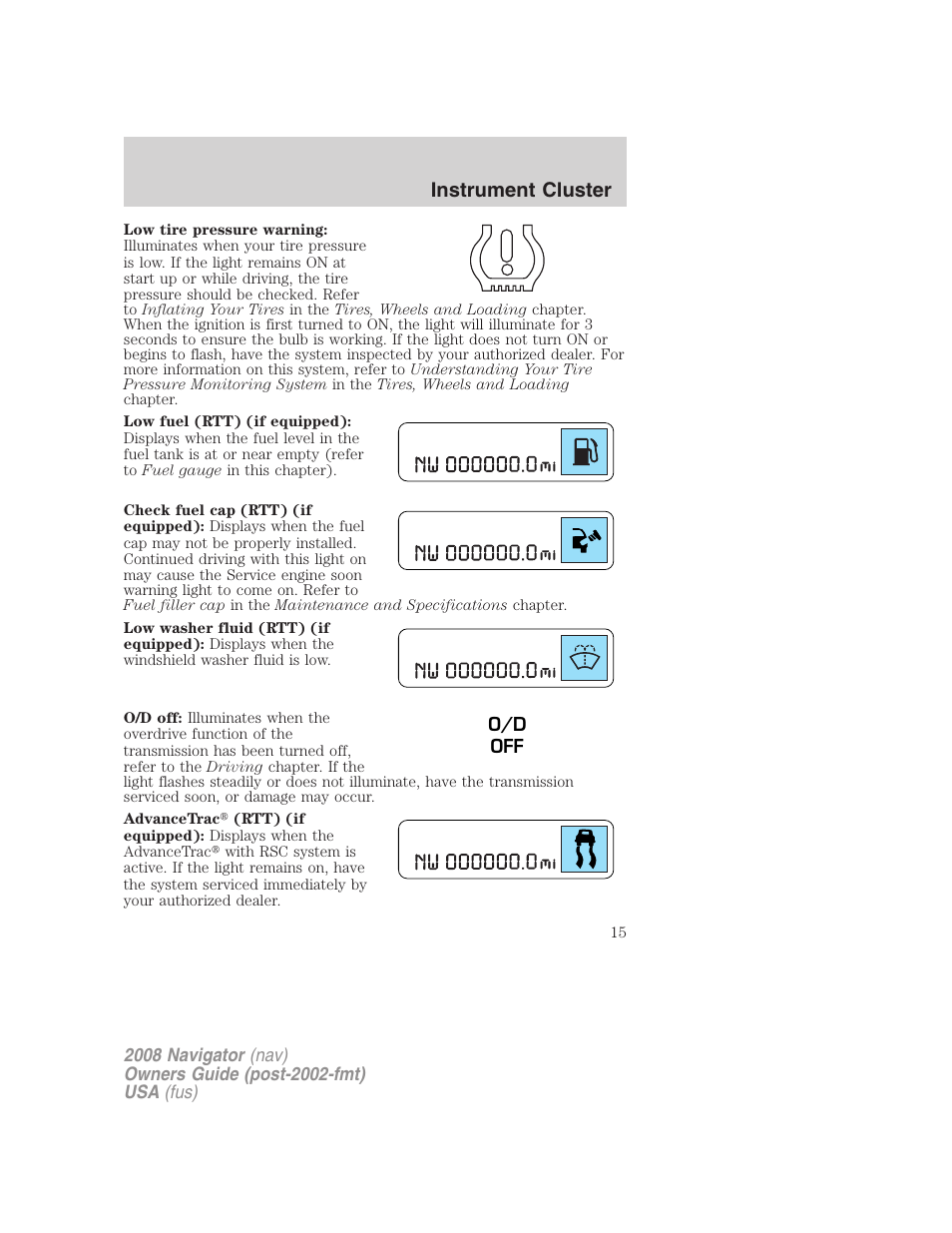 Instrument cluster | Lincoln 2008 Navigator User Manual | Page 413 / 750