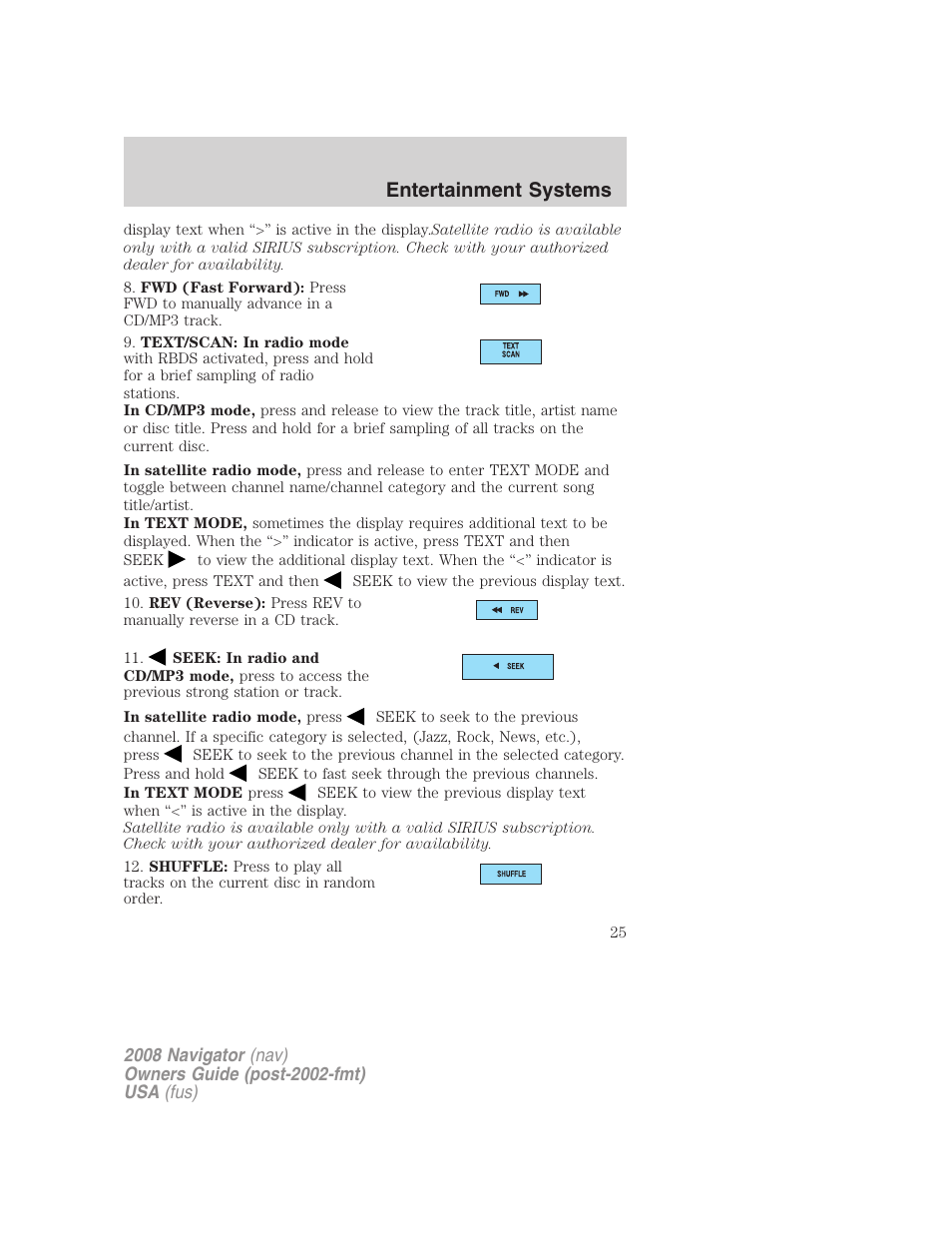 Entertainment systems | Lincoln 2008 Navigator User Manual | Page 423 / 750