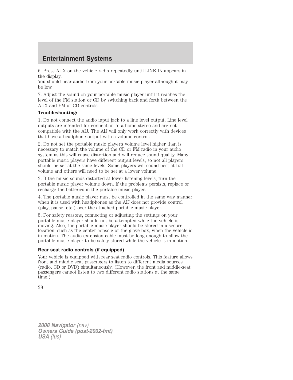 Rear seat radio controls (if equipped), Entertainment systems | Lincoln 2008 Navigator User Manual | Page 426 / 750