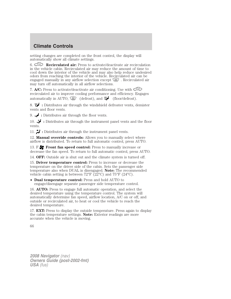 Climate controls | Lincoln 2008 Navigator User Manual | Page 464 / 750