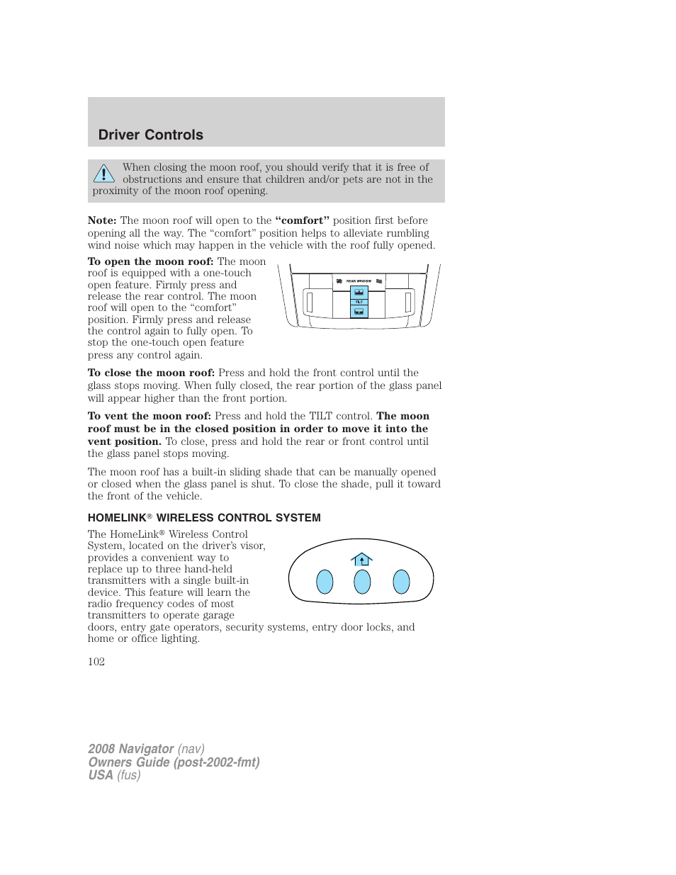 Homelink wireless control system, Driver controls | Lincoln 2008 Navigator User Manual | Page 500 / 750