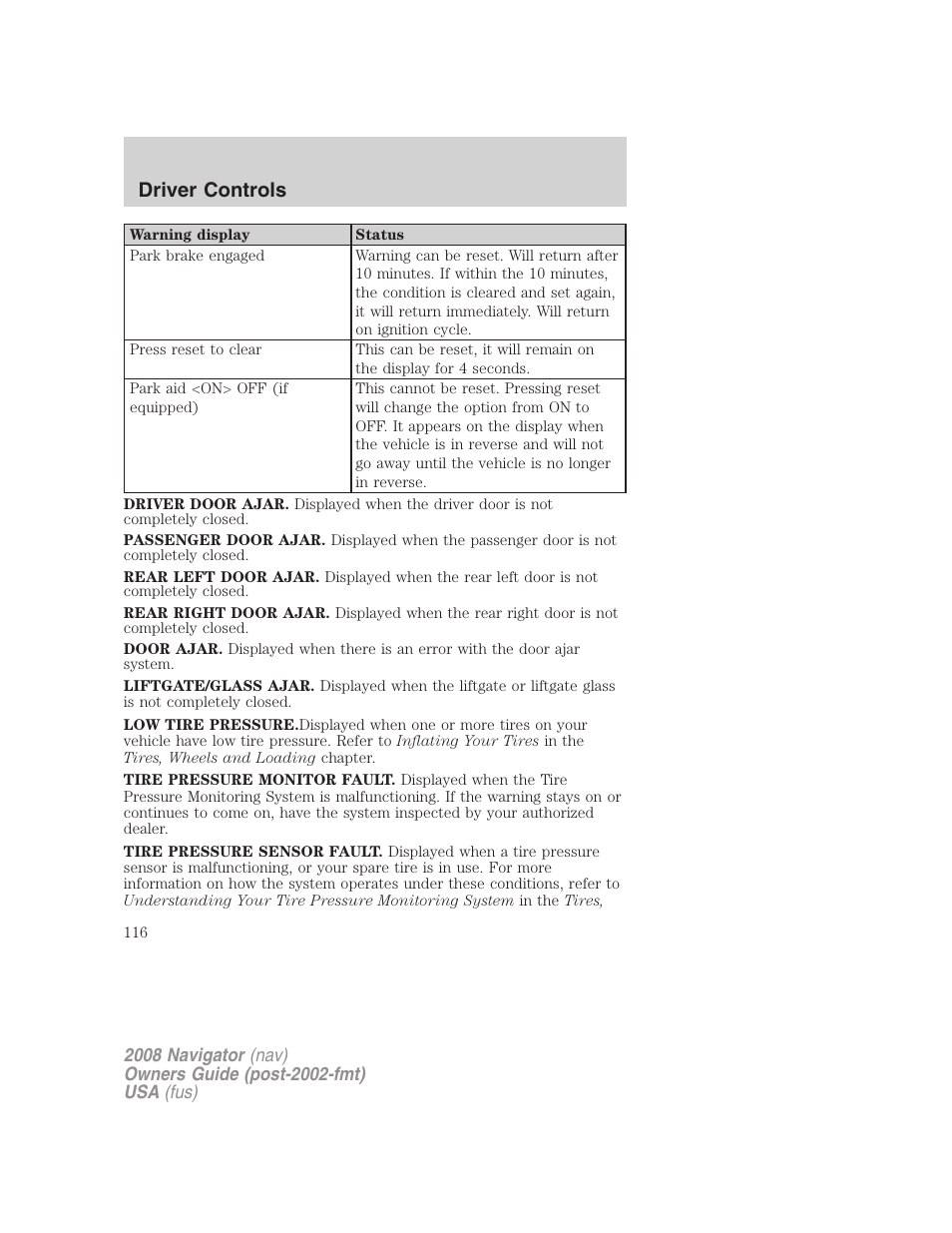 Driver controls | Lincoln 2008 Navigator User Manual | Page 514 / 750