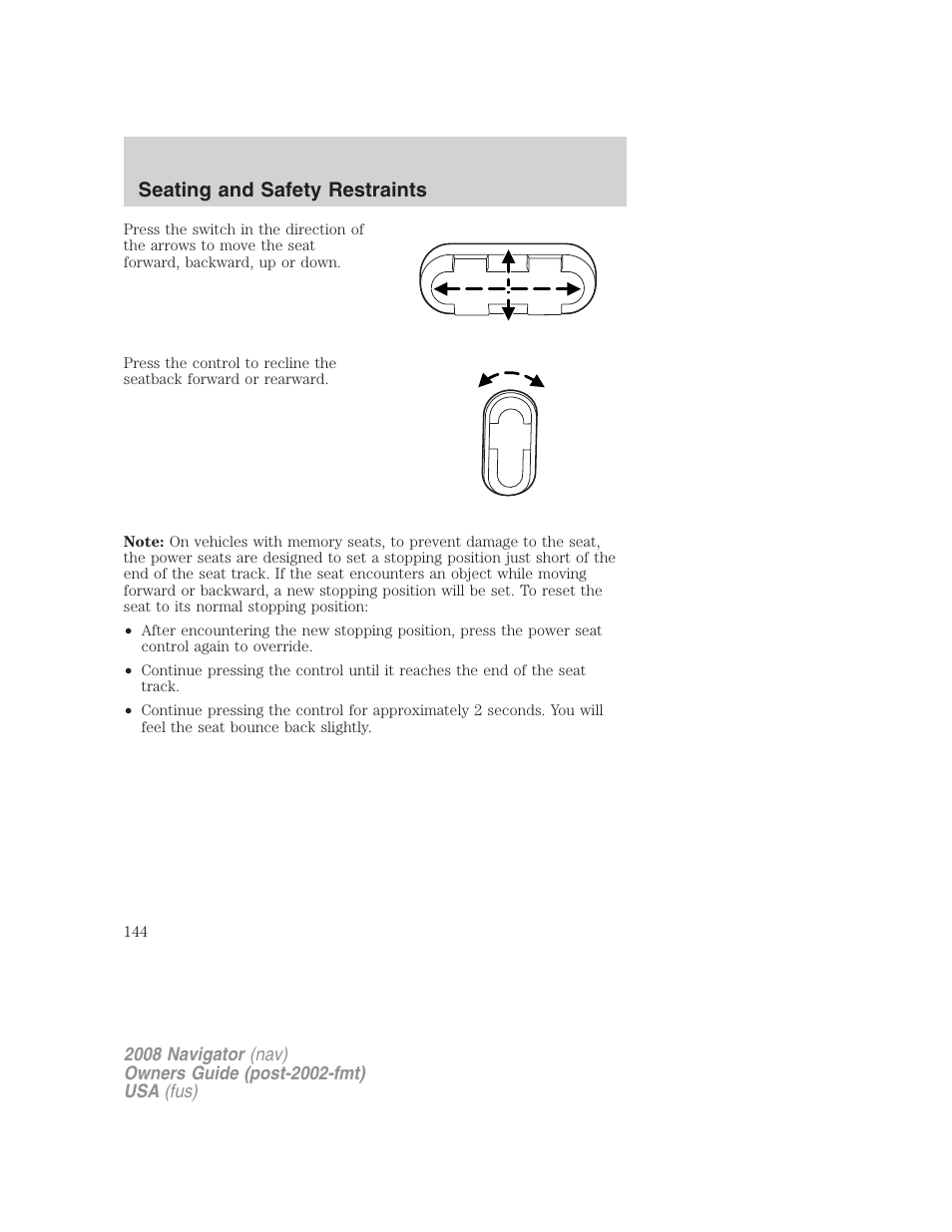 Seating and safety restraints | Lincoln 2008 Navigator User Manual | Page 542 / 750