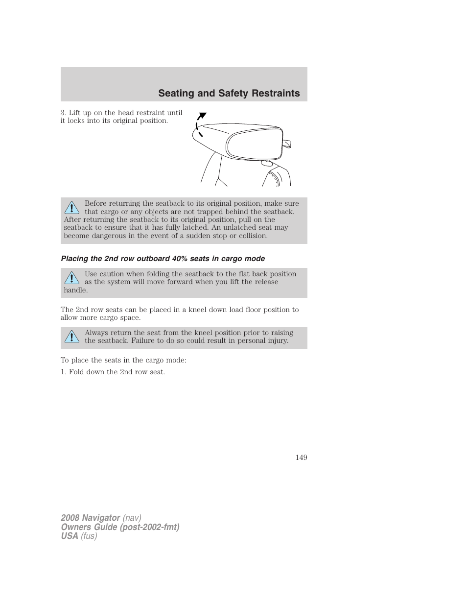 Seating and safety restraints | Lincoln 2008 Navigator User Manual | Page 547 / 750