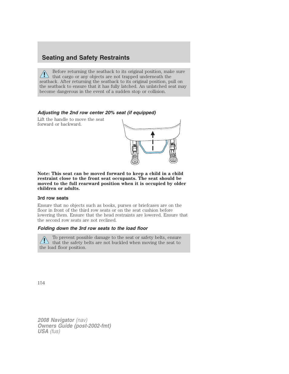 3rd row seats, Folding down the 3rd row seats to the load floor, Seating and safety restraints | Lincoln 2008 Navigator User Manual | Page 552 / 750