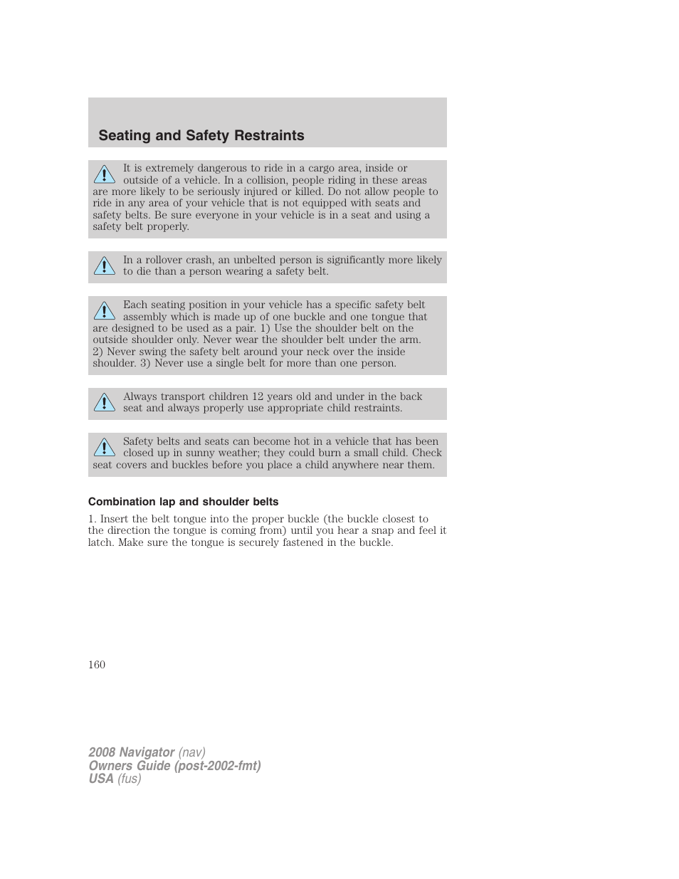 Combination lap and shoulder belts, Seating and safety restraints | Lincoln 2008 Navigator User Manual | Page 558 / 750