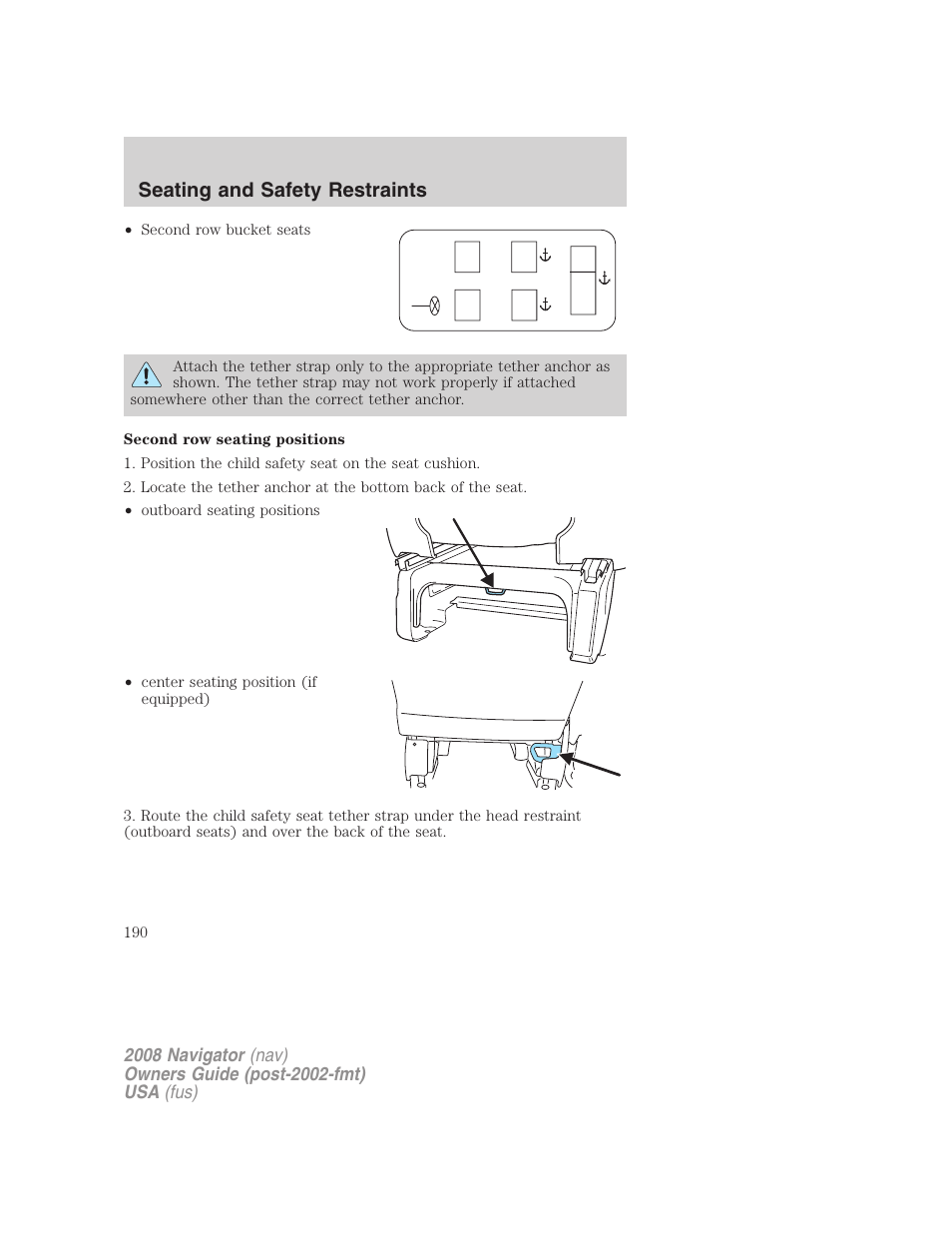 Seating and safety restraints | Lincoln 2008 Navigator User Manual | Page 588 / 750