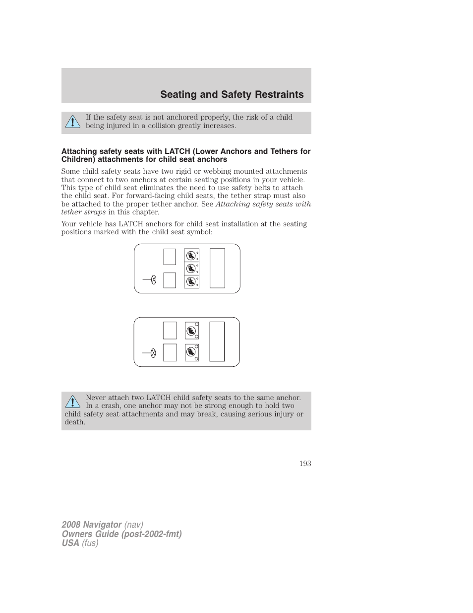 Seating and safety restraints | Lincoln 2008 Navigator User Manual | Page 591 / 750