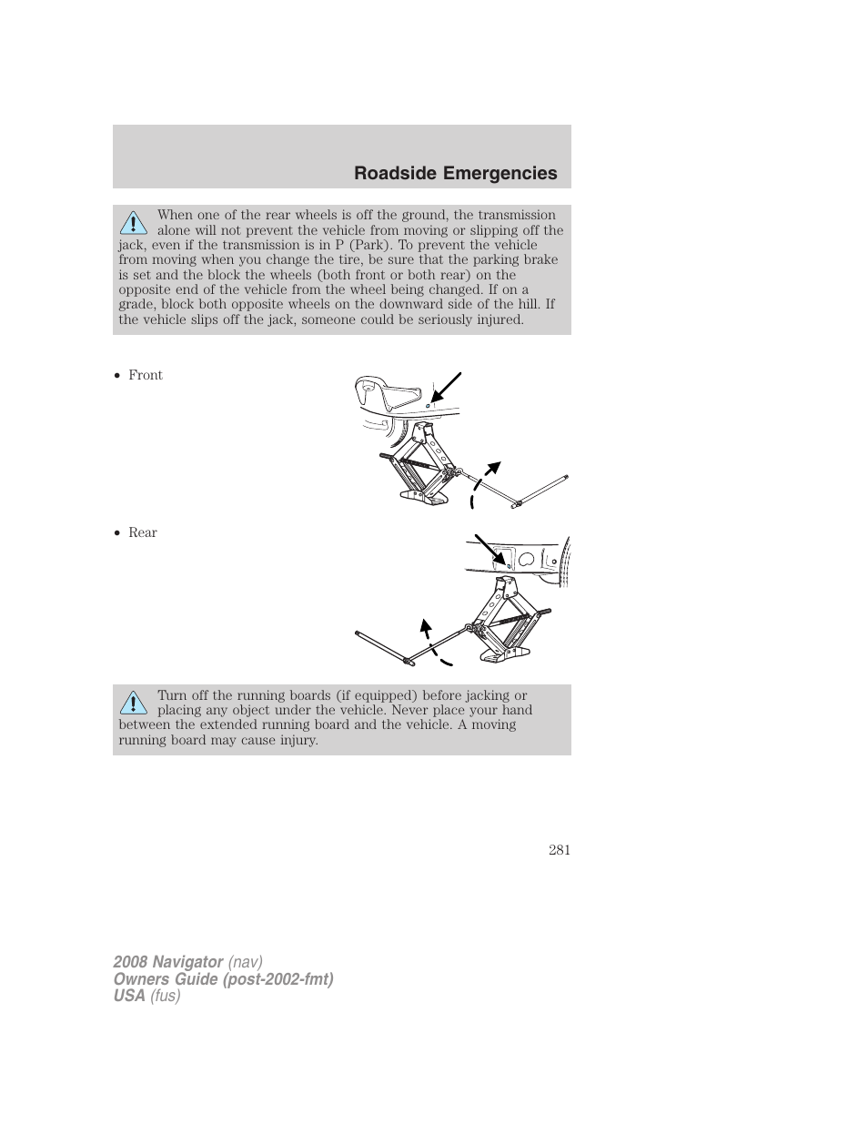 Roadside emergencies | Lincoln 2008 Navigator User Manual | Page 679 / 750