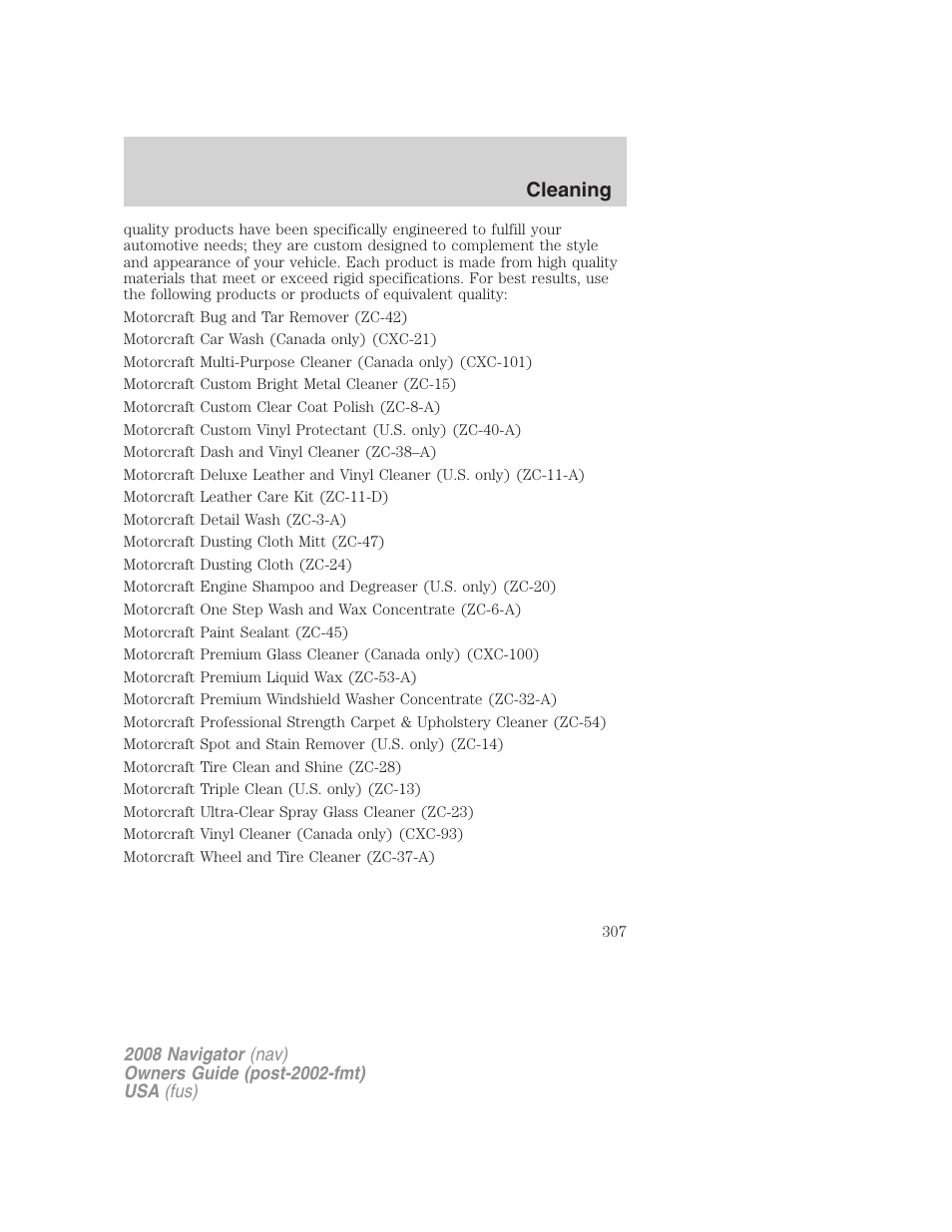 Cleaning | Lincoln 2008 Navigator User Manual | Page 705 / 750