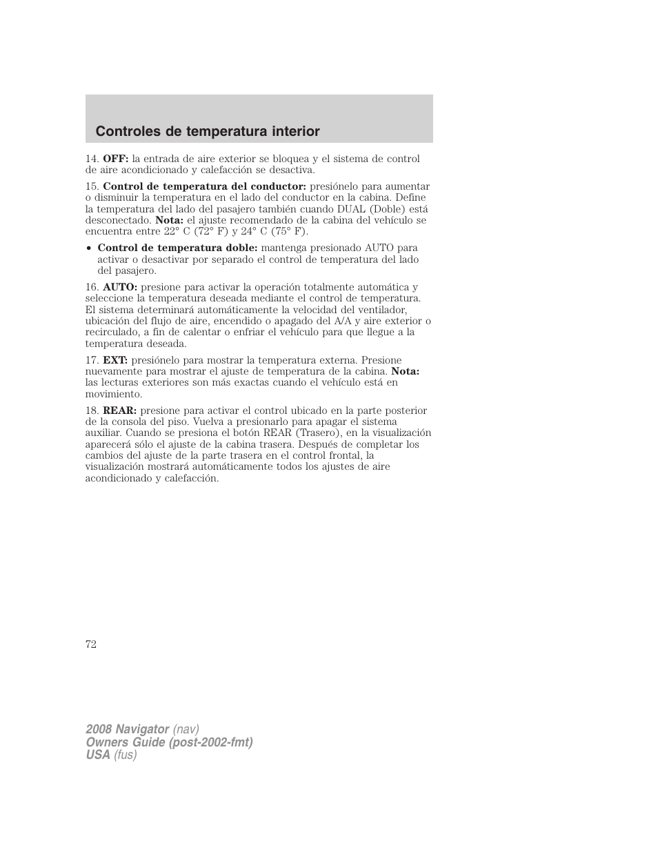 Controles de temperatura interior | Lincoln 2008 Navigator User Manual | Page 72 / 750