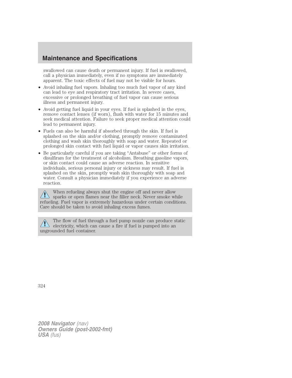 Maintenance and specifications | Lincoln 2008 Navigator User Manual | Page 722 / 750