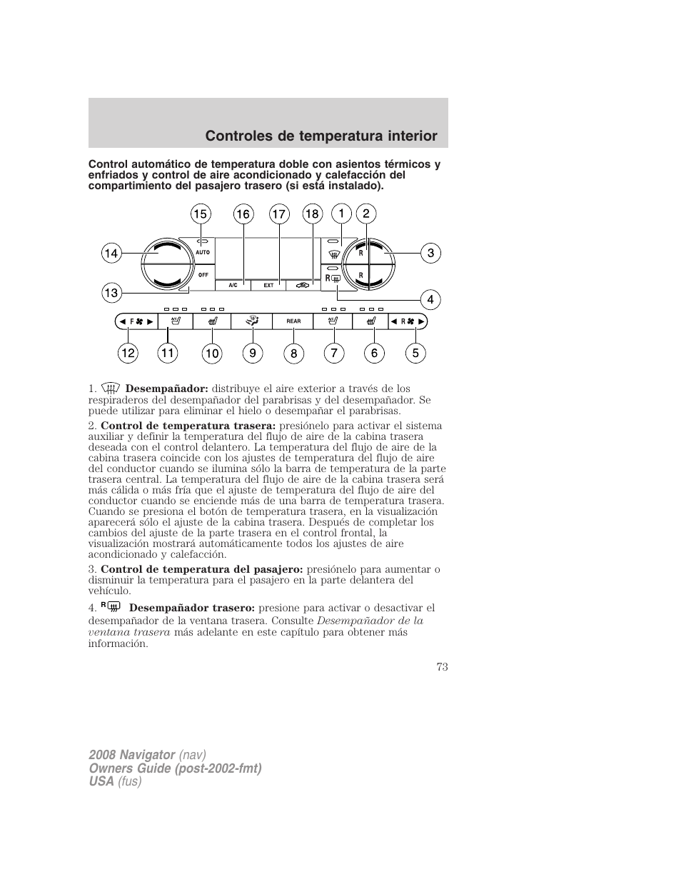 Controles de temperatura interior | Lincoln 2008 Navigator User Manual | Page 73 / 750