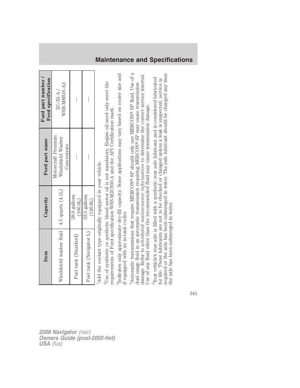 Maintenance and specifications | Lincoln 2008 Navigator User Manual | Page 739 / 750