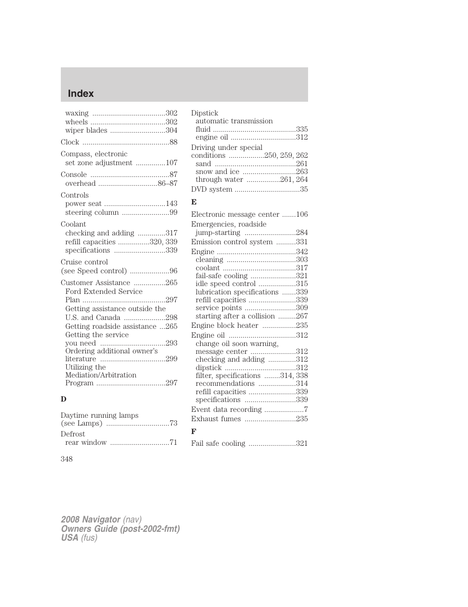 Index | Lincoln 2008 Navigator User Manual | Page 746 / 750
