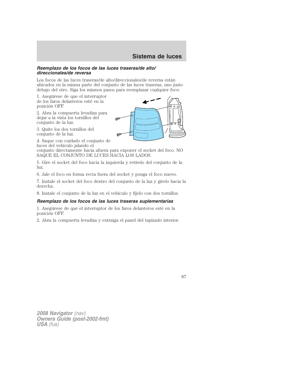Sistema de luces | Lincoln 2008 Navigator User Manual | Page 87 / 750
