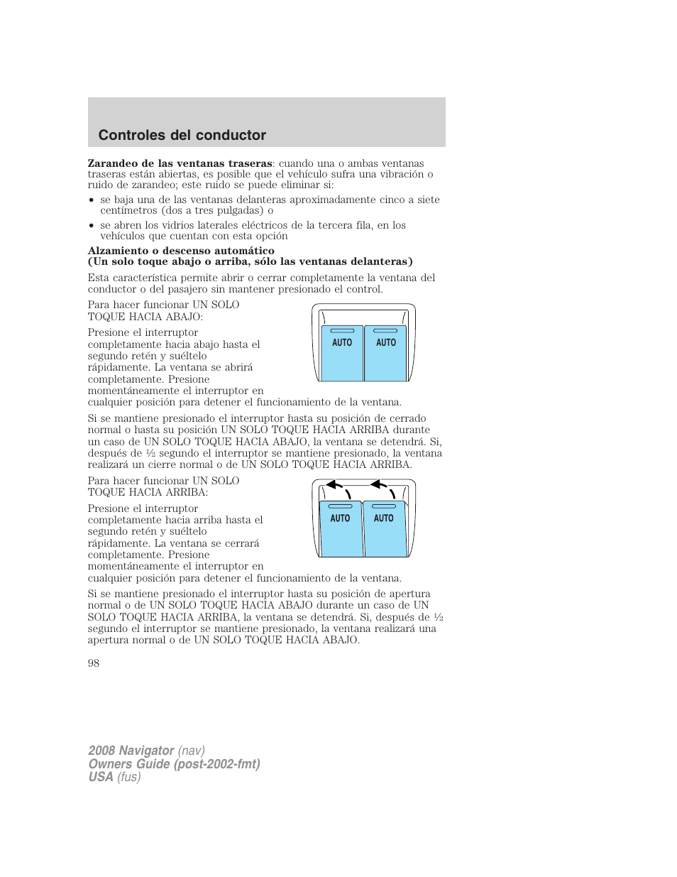Controles del conductor | Lincoln 2008 Navigator User Manual | Page 98 / 750
