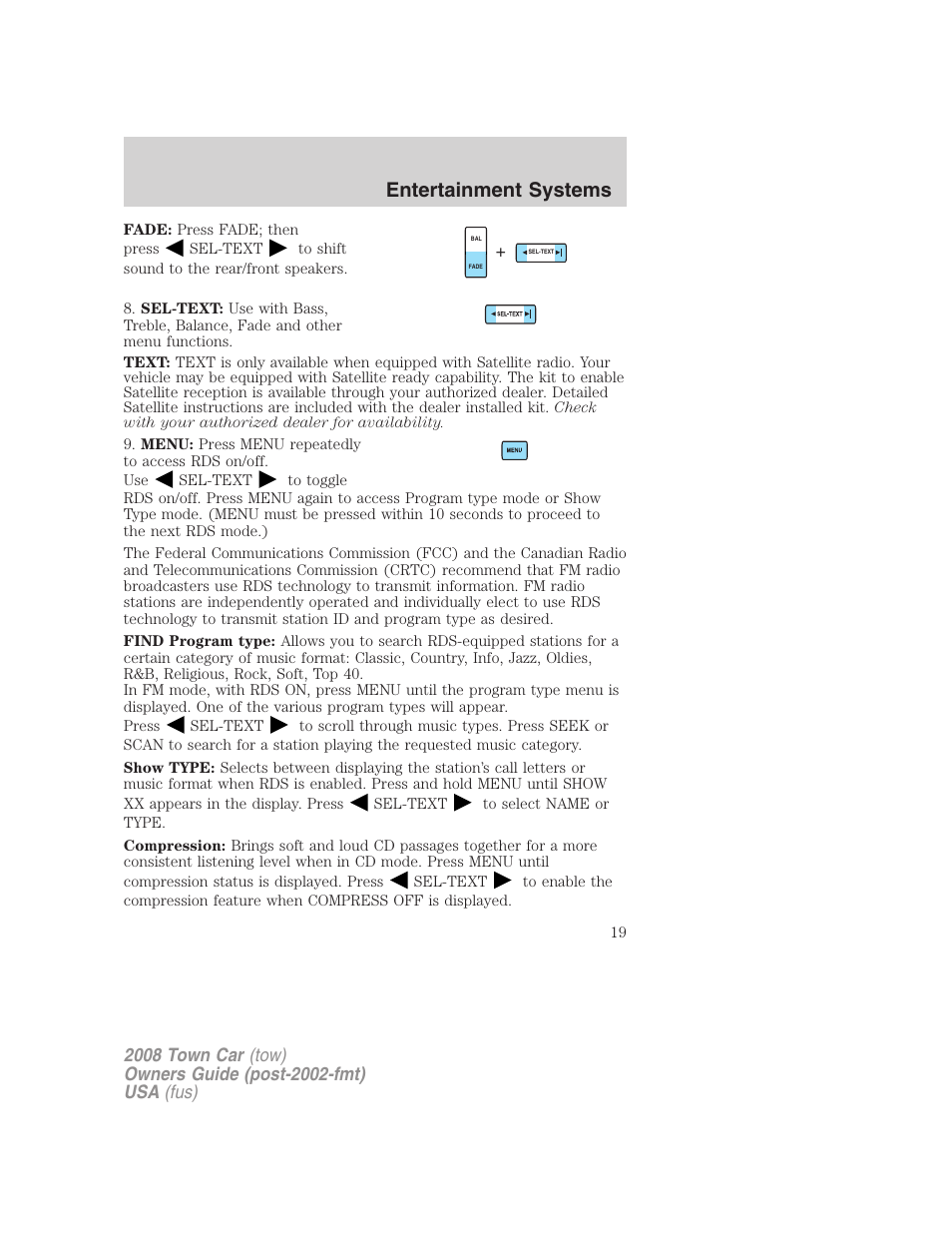 Entertainment systems | Lincoln 2008 Town Car User Manual | Page 19 / 272